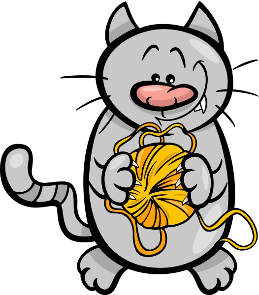 Gato De Desenho Em Quadrinhos Brincando Com Novelo De Lã Clipart De Stock, Royalty-Free