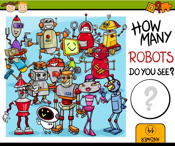 Desenho de quantos robôs de desenho animado contando jogo para