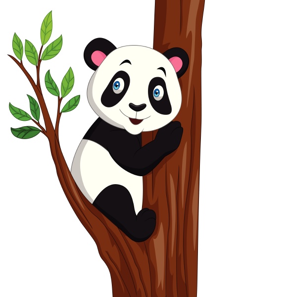 Desenho Animado Panda Pendurado Em Um Galho Vetor Ilustração