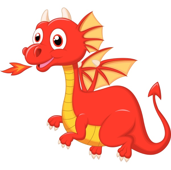 Desenho animado dragão vermelho cuspindo fogo - Stockphoto