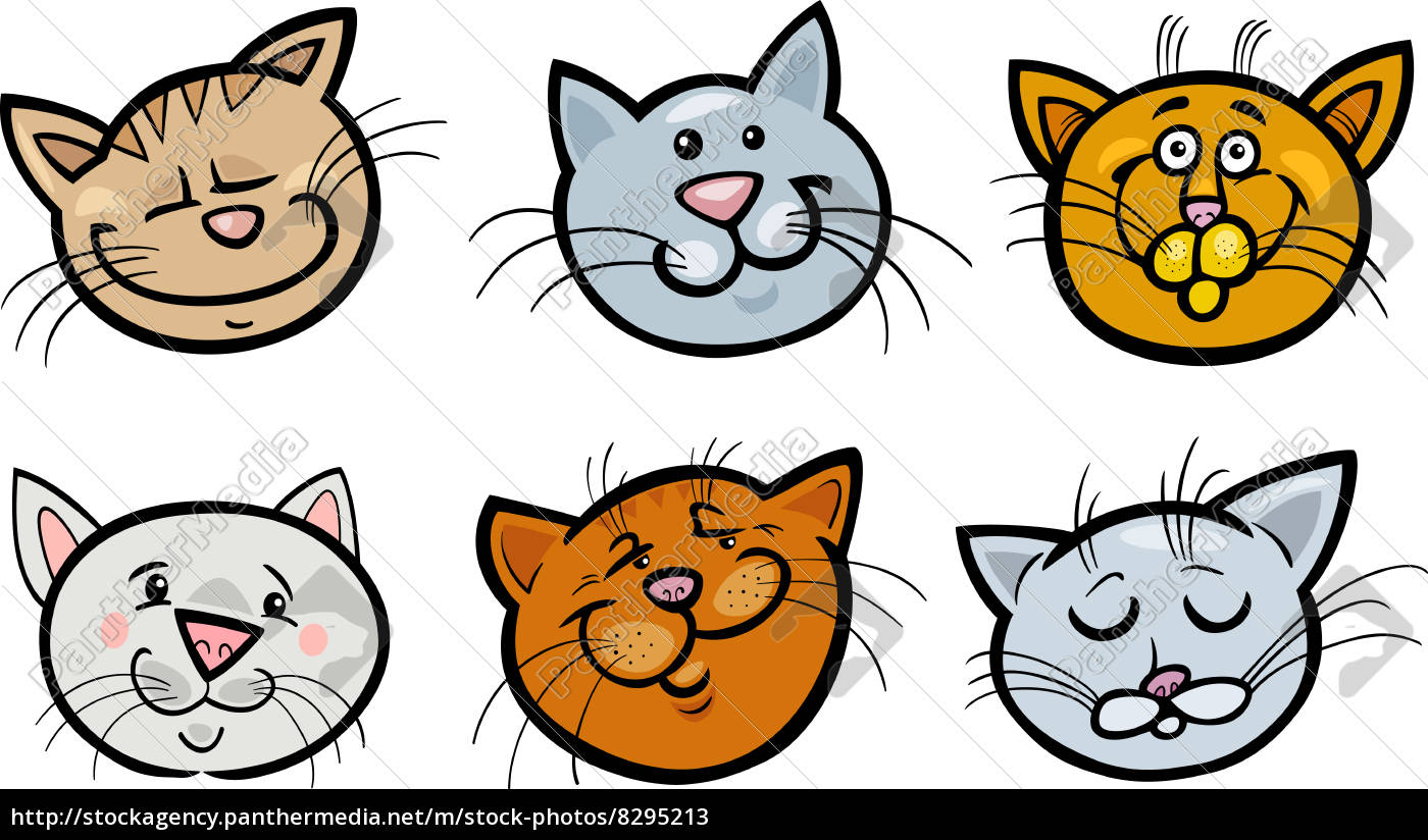 ilustração de desenho animado grupo gatos feliz - Stockphoto