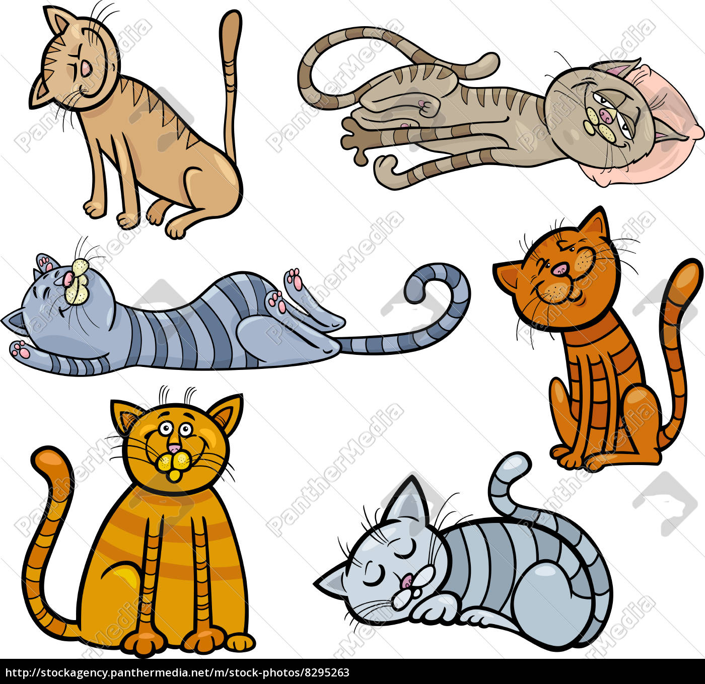 ilustração de desenho animado grupo gatos feliz - Stockphoto