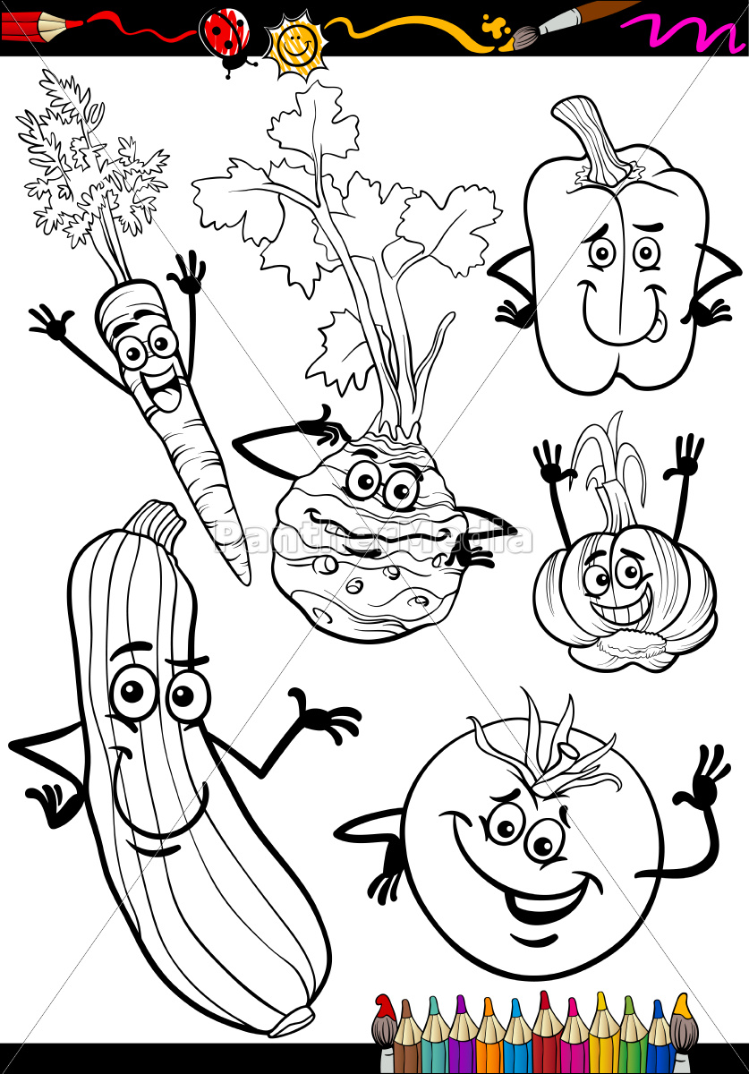 vegetais de desenho animado definido para livro de - Stockphoto