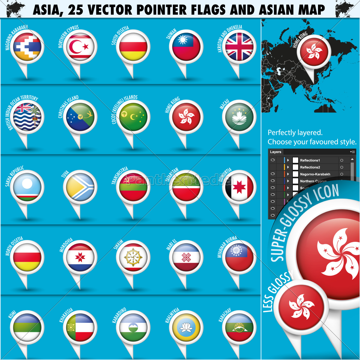 Mapa da Ásia e bandeiras Ícones de ponteiro definido3 - Stockphoto #9448048