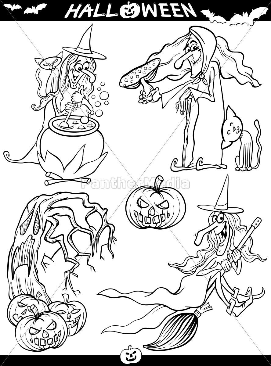 Página para colorir com padrão de desenho animado de Halloween