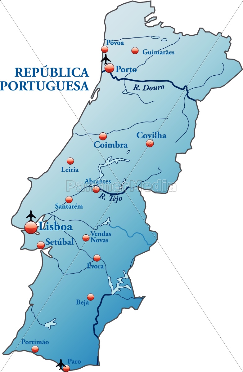 Mapa vetorial de portugal com capitais e grandes cidades