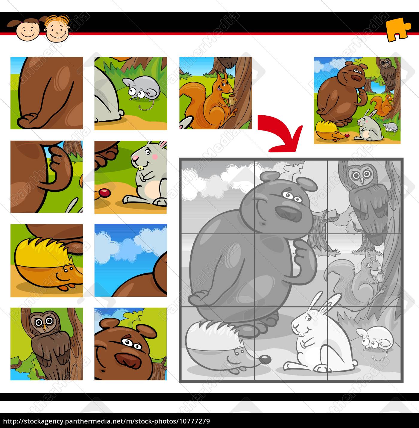 Desenhos Animados Ilustração Jogo Educativo Peças Quebra Cabeça