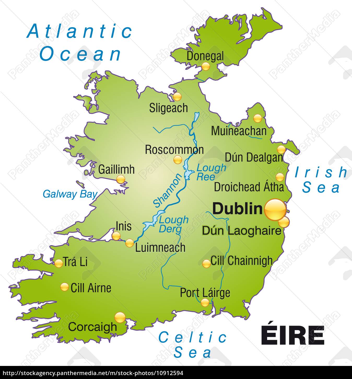 Mapa da Irlanda como um mapa de visão geral em verde - Stockphoto ...