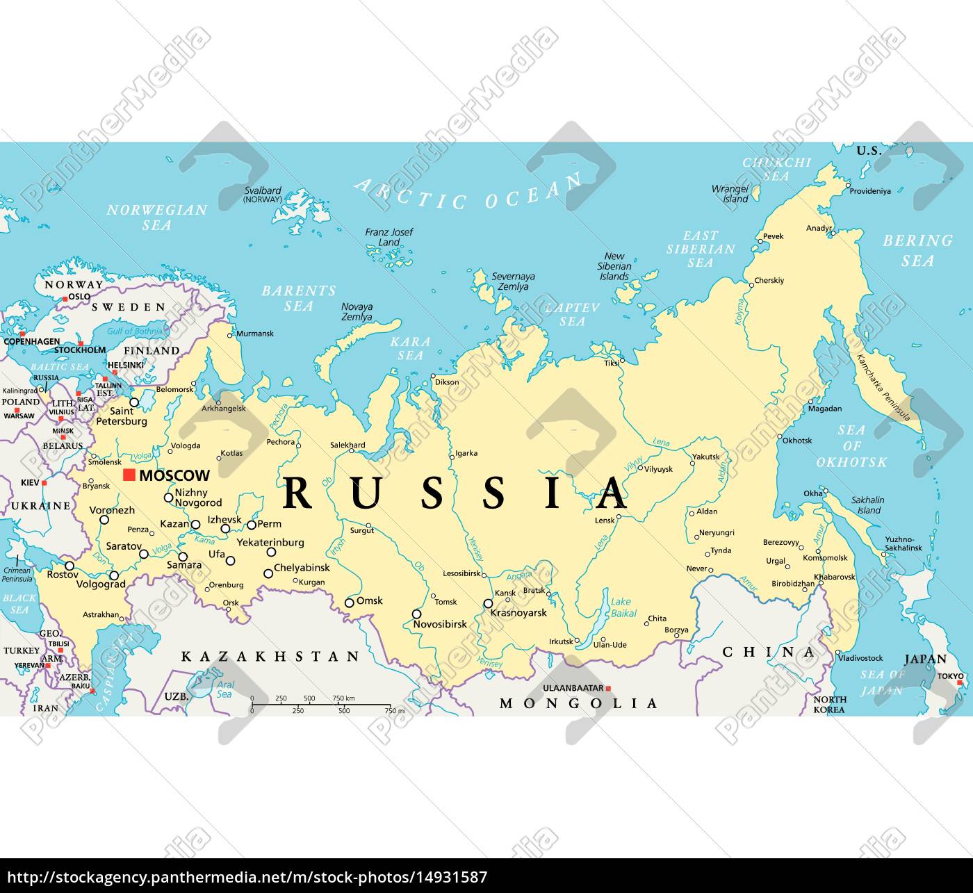 Mapa Político Da Rússia Com Capital Moscou, Fronteiras Nacionais E