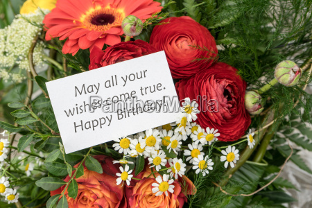 Aniversário inglês do cartão com flores vermelhas - Stockphoto #17875160 |  Banco de Imagens Panthermedia