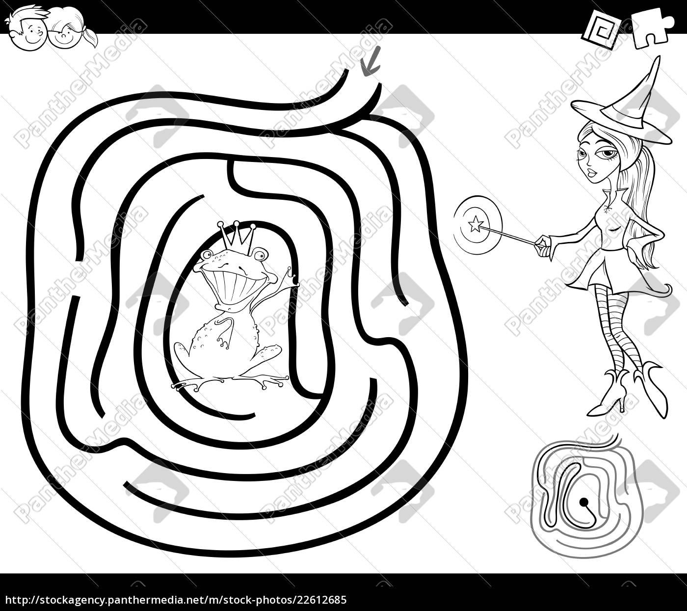 Página para colorir com jogo de labirinto e princesa branca de
