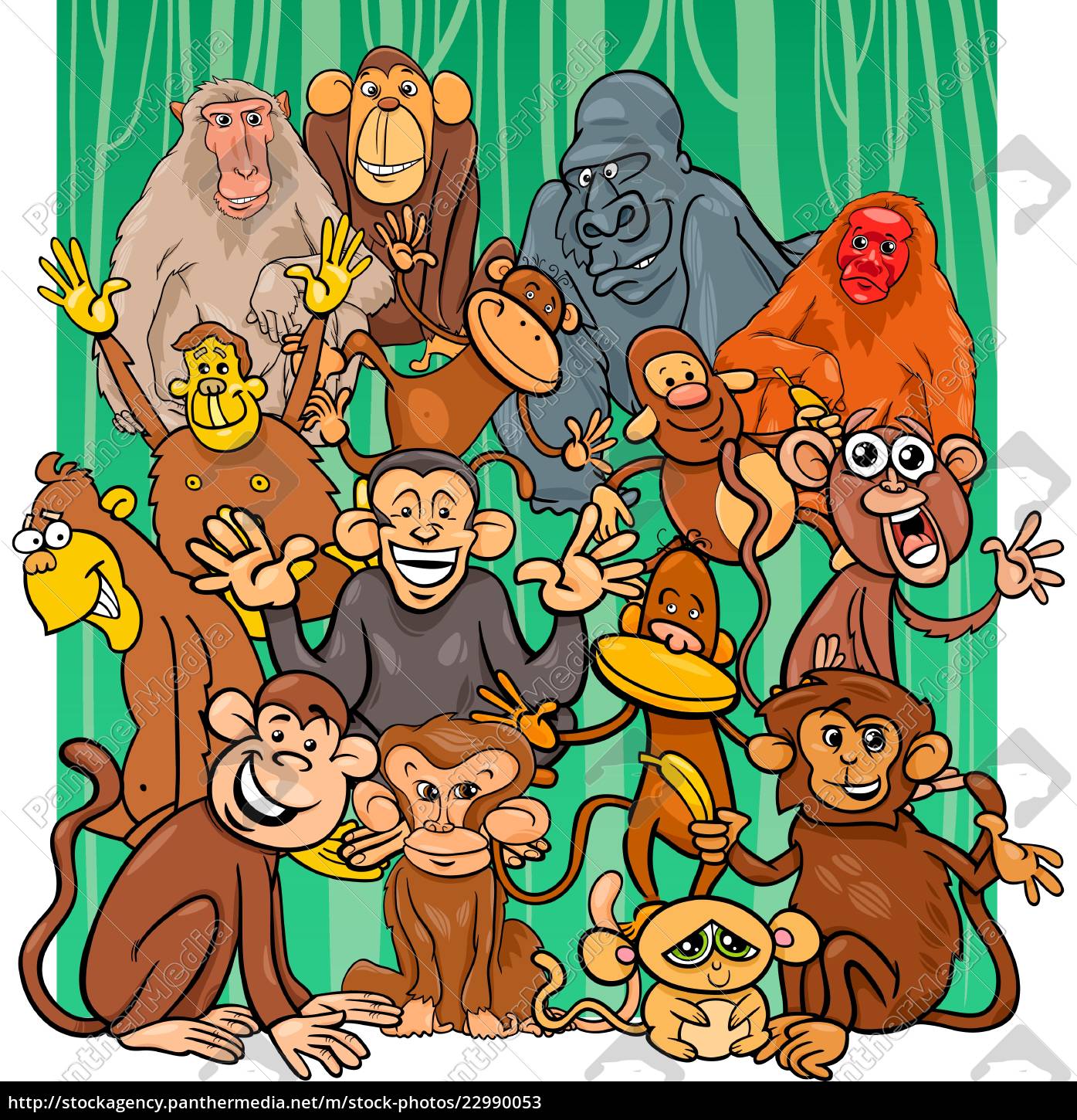Macacos Engraçados Dos Desenhos Animados Personagens Animais