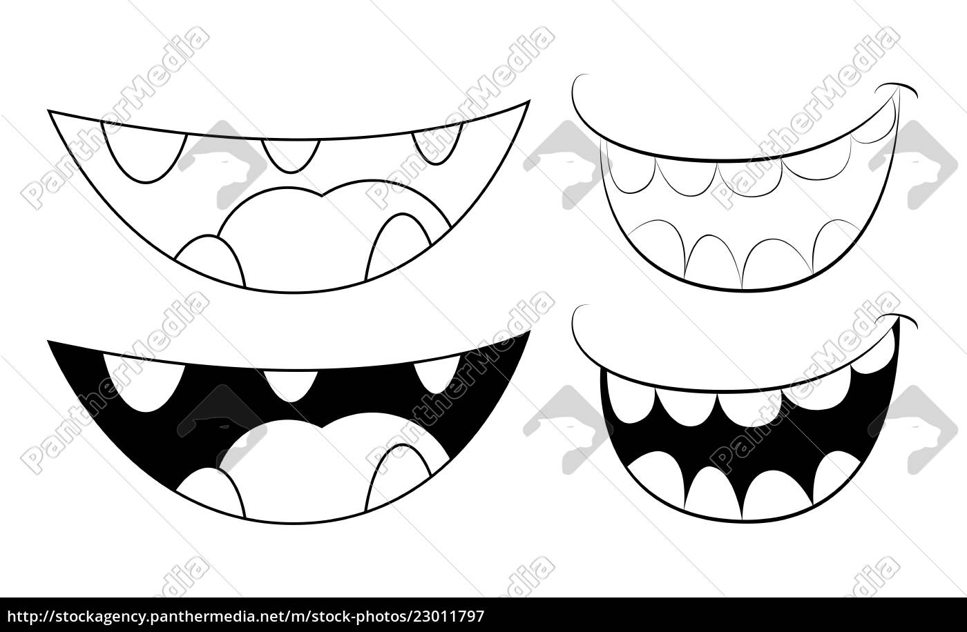 Boca com dentes com a feliz expressão de desenhos animados sobre fundo  branco. ilustração vetorial