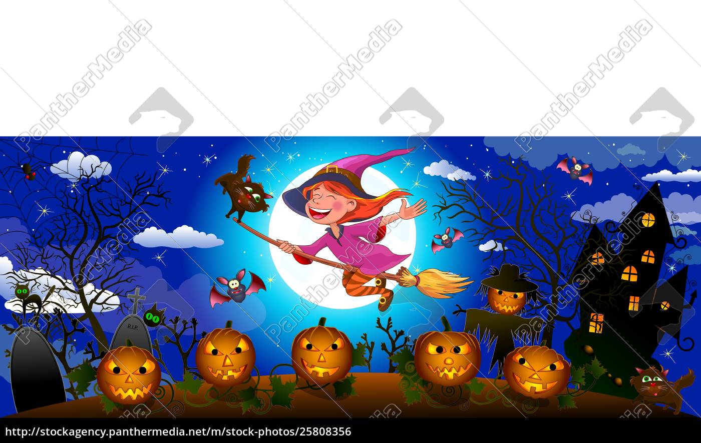 bruxa bonito de halloween em uma vassoura - Stockphoto #25808356