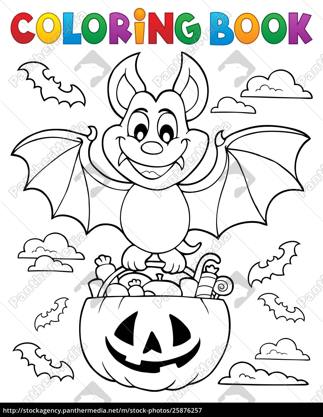 Livro de colorir de halloween. morcego bonito dos desenhos animados e céu  noturno. colorir por números.