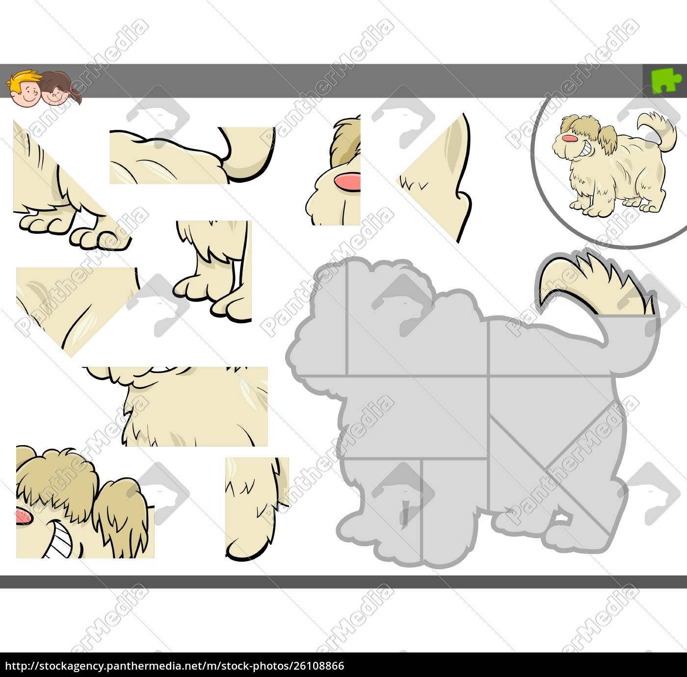 Jogo educacional de quebra-cabeça para crianças em idade pré-escolar com  ilustração vetorial de personagens de cães
