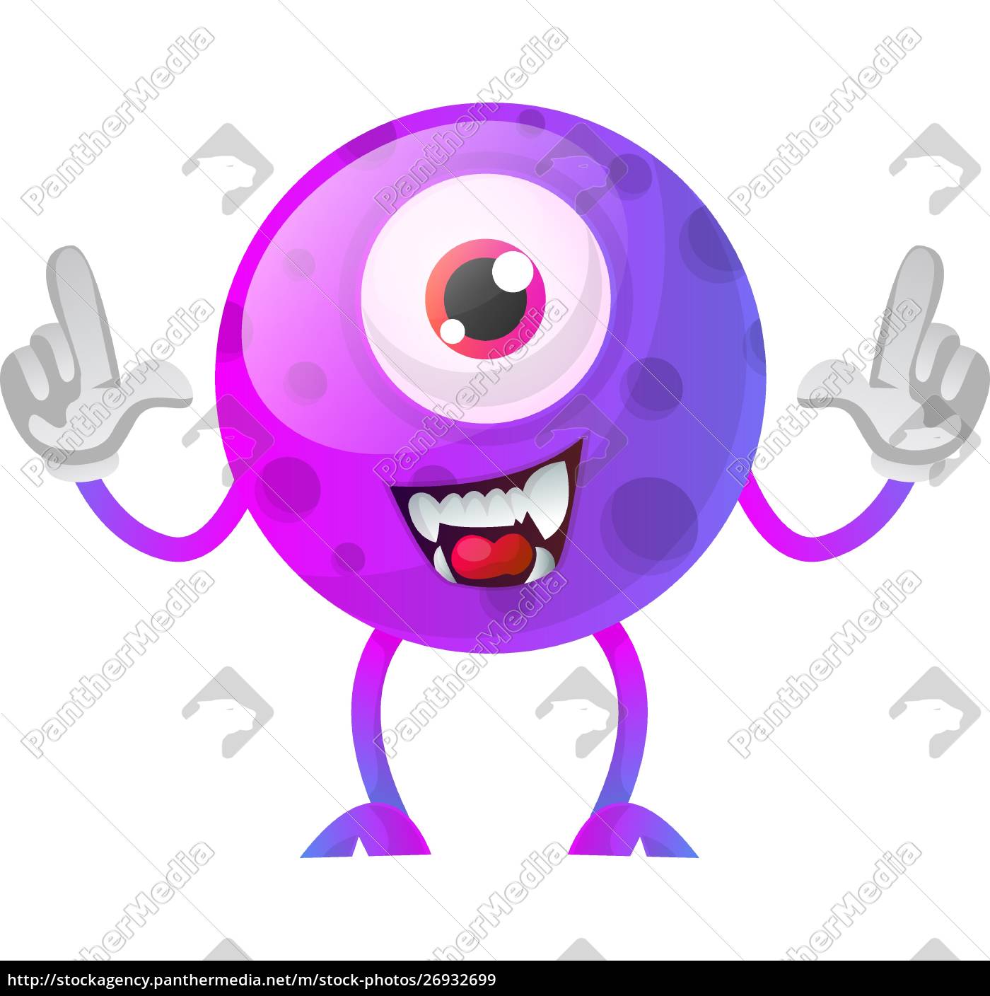 Personagem de desenho animado monstro alienígena roxo com dentes