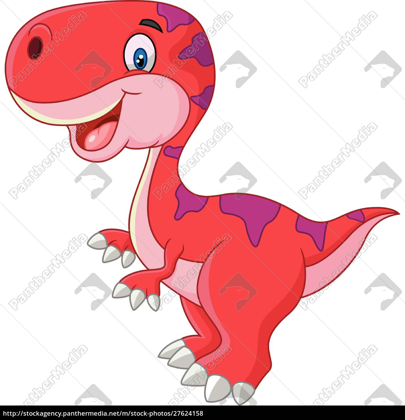 Desenho Animado. Dinossauro Rosa. Mascote Da Criatura Réptil