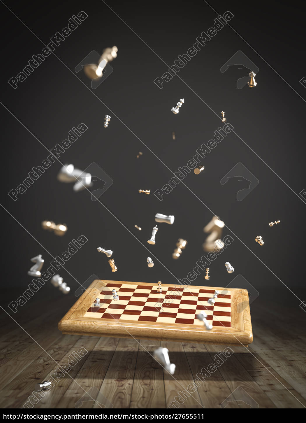 Tabuleiro de xadrez de renderização 3d com figuras