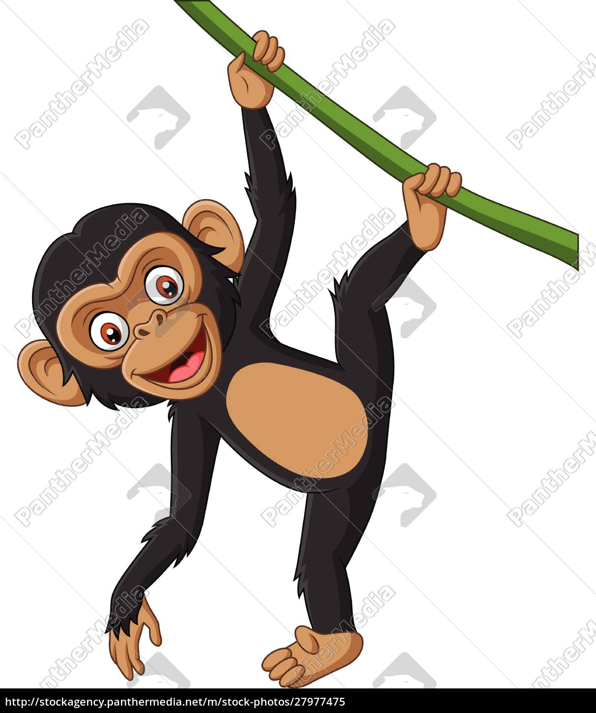 Desenho de macaco fofo pendurado no galho de uma árvore