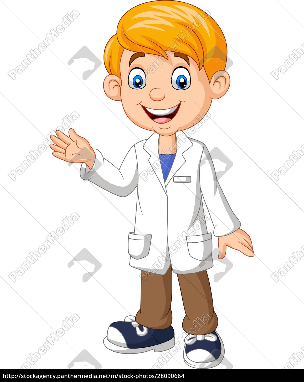 Desenho animado bonito jovem médico acenando