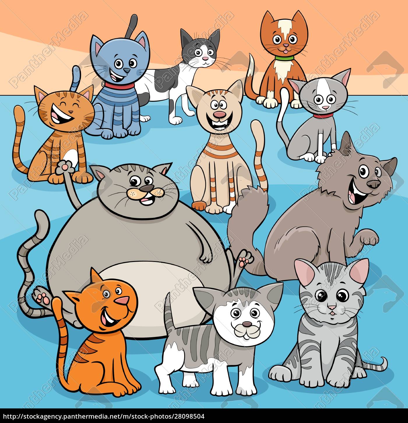 Conjunto de personagens de quadrinhos de gatos e gatinhos de desenho animado