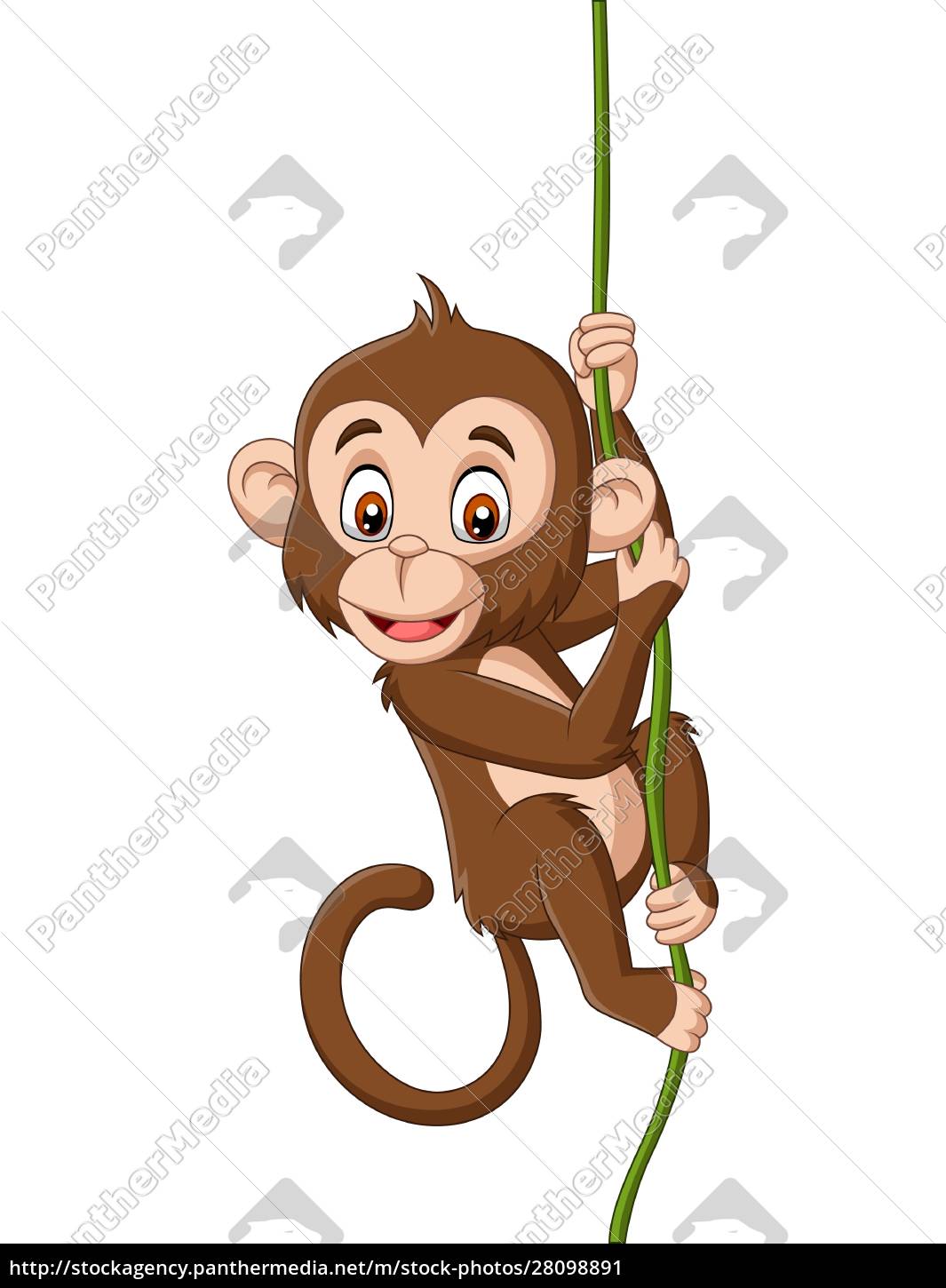Ilustração Vetorial Desenho Animado Macaco Bonito Pendurado Galho
