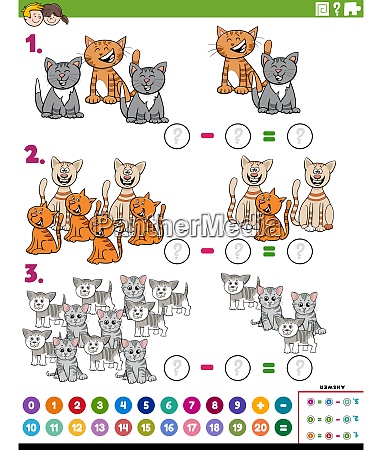 Tarefa Educacional De Subtra O Matem Tica Com Gatos Stockphoto Banco De Imagens