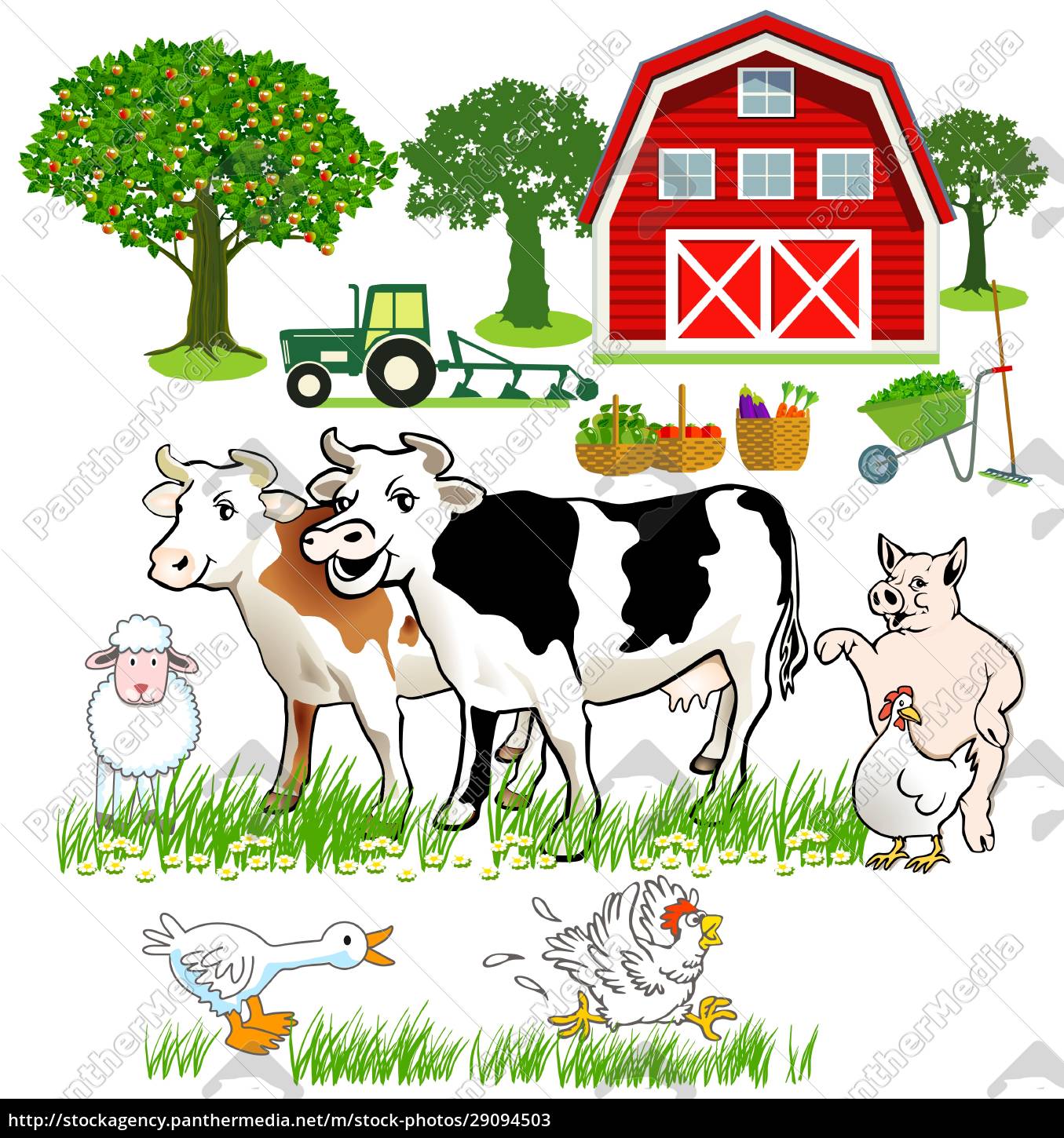 Galinha e porco da vaca ilustração do vetor. Ilustração de fazenda