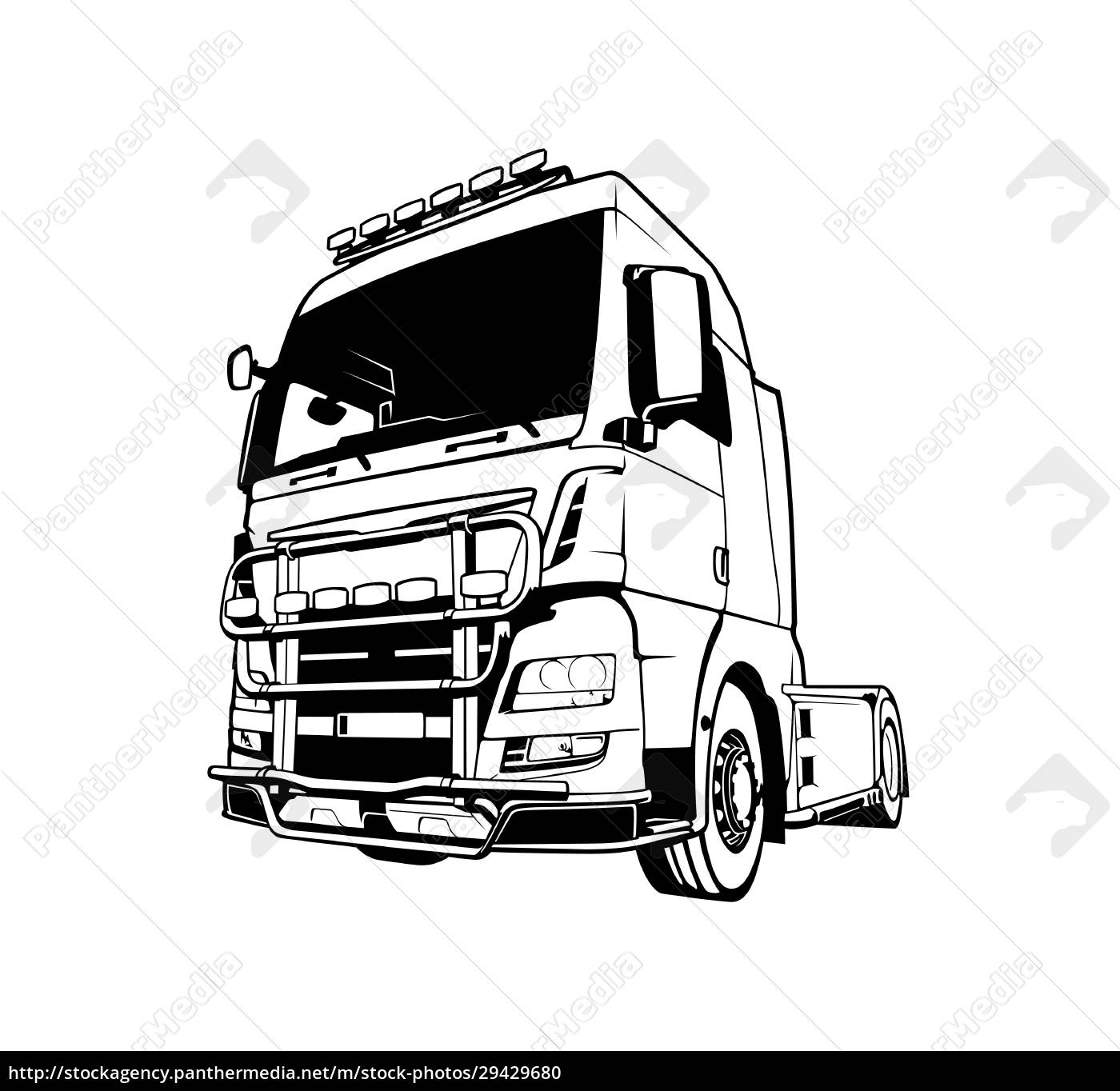 Um desenho preto e branco de um caminhão.