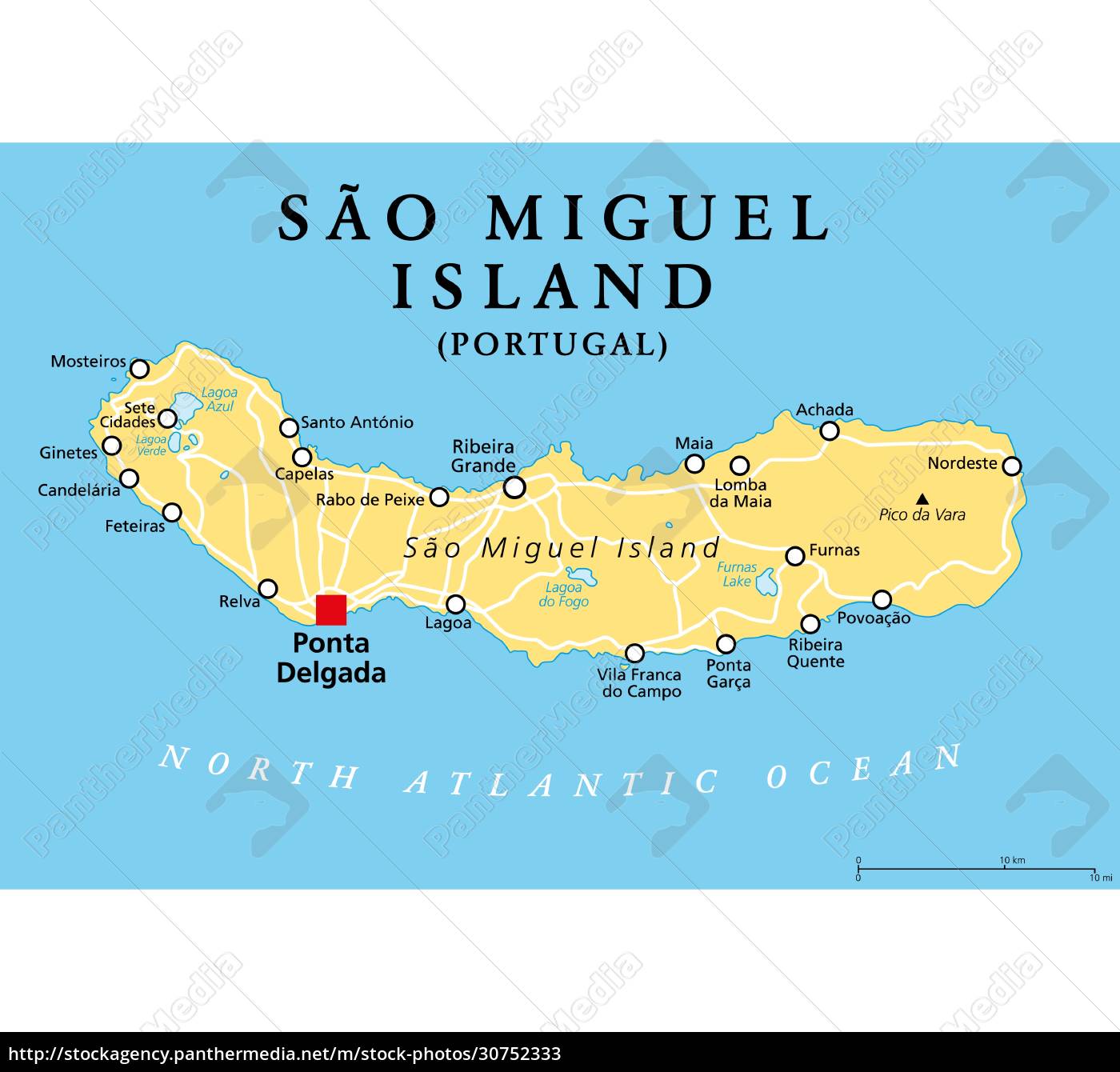 Ilha de São Miguel Açores Portugal mapa político - Fotos de arquivo  #30752333